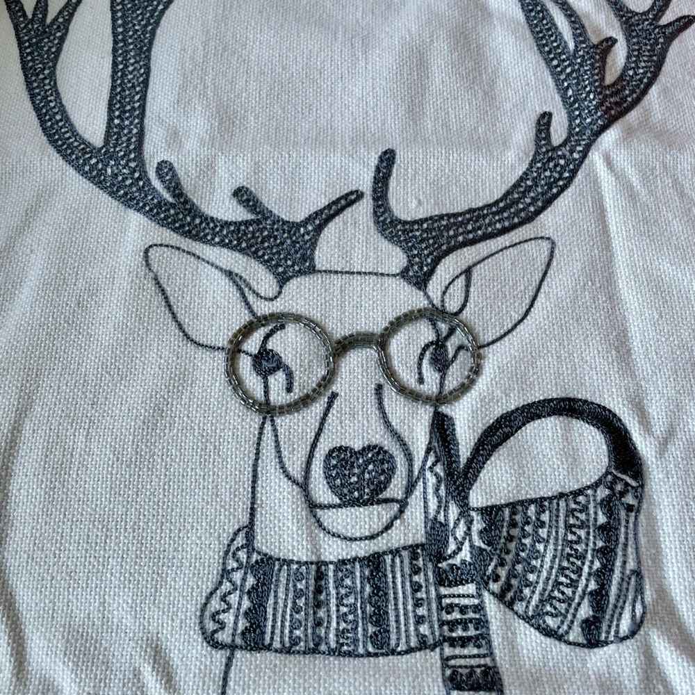 Gray Reindeer pillow cover Christmas Ivory